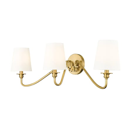 Z-Lite Gianna Wall Sconce, 3-Light, 32 In.W x 10 In.L x 9.75 In.H, Modern Gold/White 7509-3S-MGLD